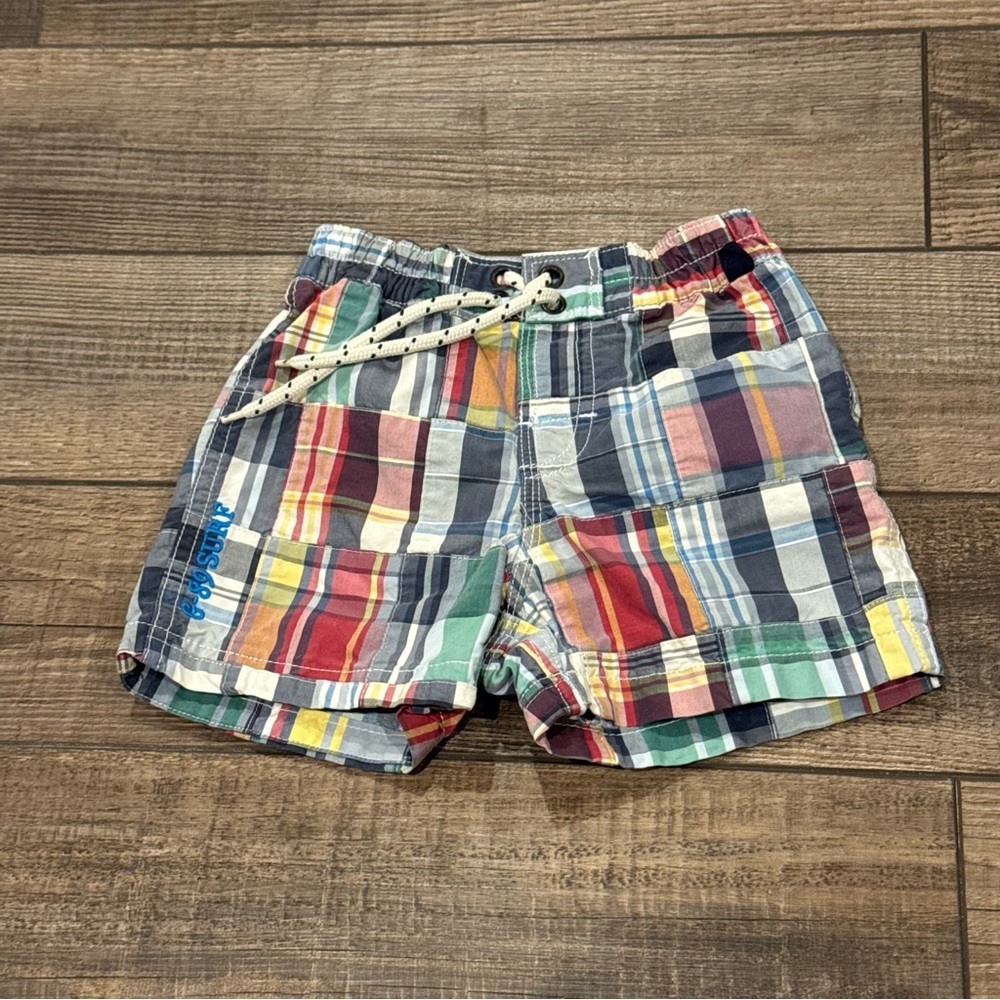 Baby Gap Swim Trunks Plaid Madras Plaid pocket logo Sz 12-18 months
